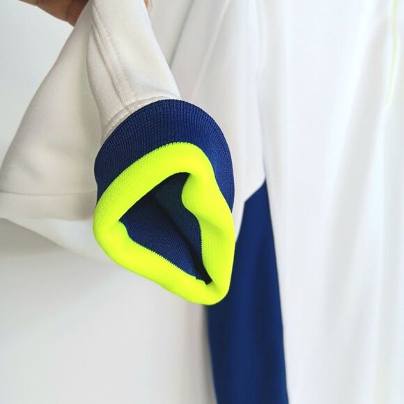 NIKE GOLF Men's White Blue Neon Quarter Zip Pullover Size Large URA Logo Sport - Picture 5 of 13